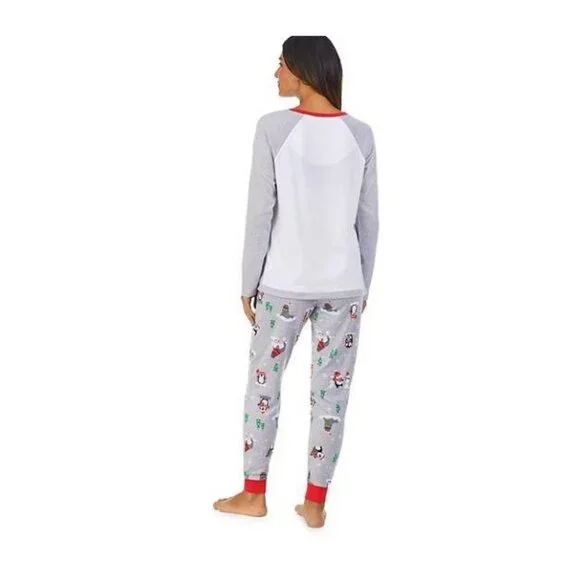 SOLD Cuddl Duds Womens Gray Penguin Snow Queen Knit Pockets Pajama 2 Pc Set Sz - Picture 8 of 11